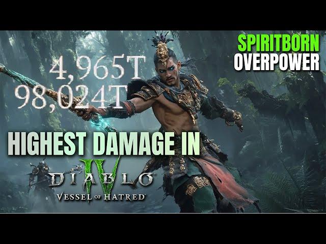 HIGHEST DAMAGE in Diablo 4 Vessel of Hatred - Spiritborn Overpower is CRAZY!