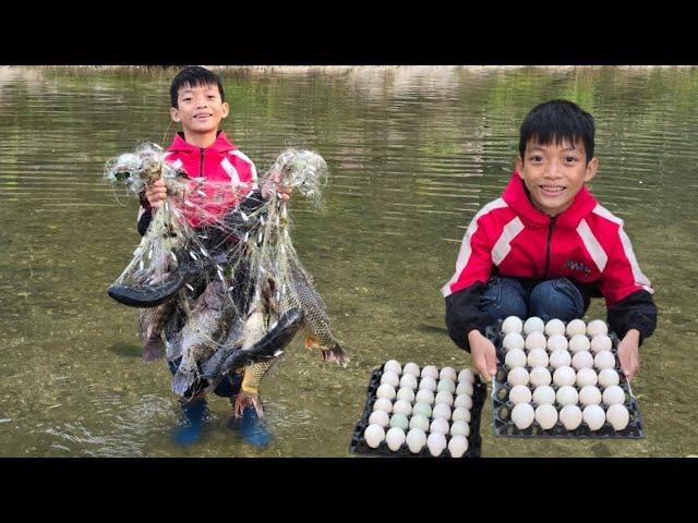 Bac's survival skills: Using nets to trap fish, harvest eggs of ducks laid wild in a large stream.