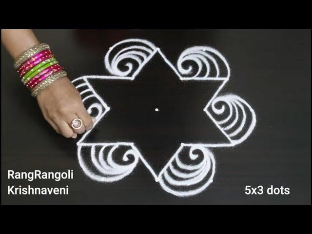 Traditional Kolam5x3 dots Dhanurmasam MugguluEasy Daily RangoliRangRangoli Krishnaveni