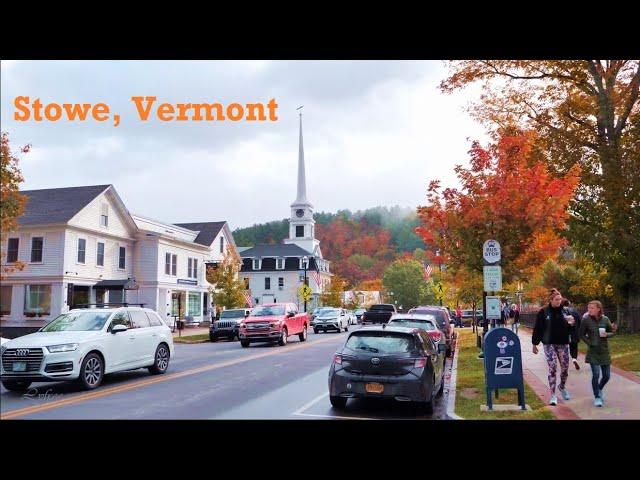 Beautiful American Village in Autumn - STOWE Vermont - New England USA Travel vlog 4K