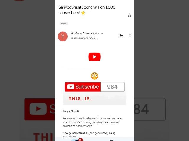 Youtube Mail for 1k subscribers Thanks for the bananas 