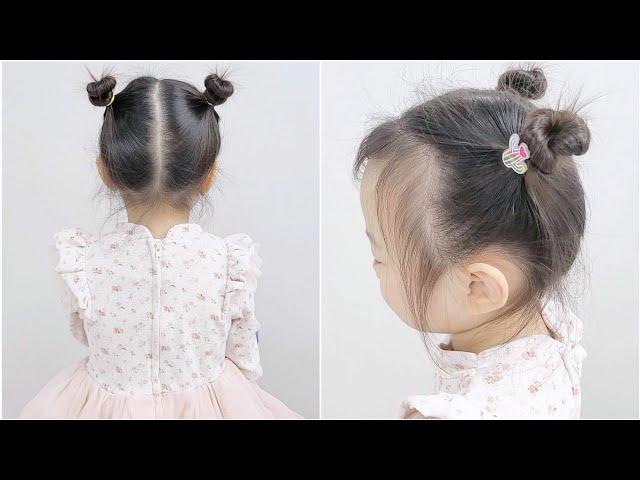  ⏰️ 아기머리묶기 Baby Hairstyle 【 짧은머리아기 양갈래 만두머리 스타일로 머리묶기 】바쁠 때 쉬운 머리묶기