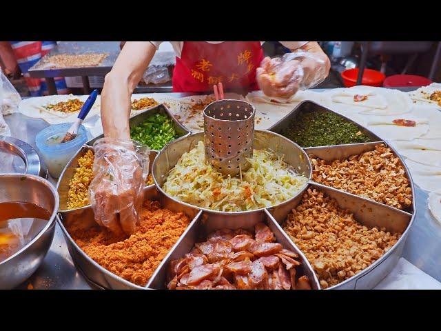 Taiwanese Street Food - Stir-Fried Squid Soup, Spring Rolls/台灣街頭美食 - 生炒魷魚羹, 炸蘿蔔糕, 鐵板烤肉-台灣街頭美食