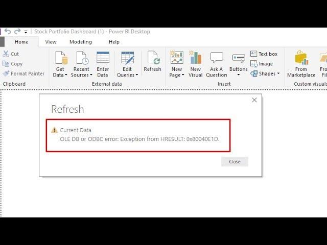 OLE DB or ODBC error: Exception from HRESULT: 0x80040E1D | Power bi Refresh Error