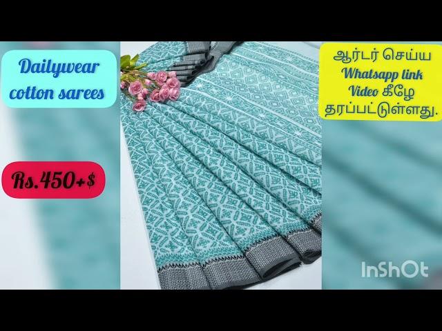 Dailywear cotton sarees, regular wear cotton sarees 450+shipping @sha fashions lowcost,high quality