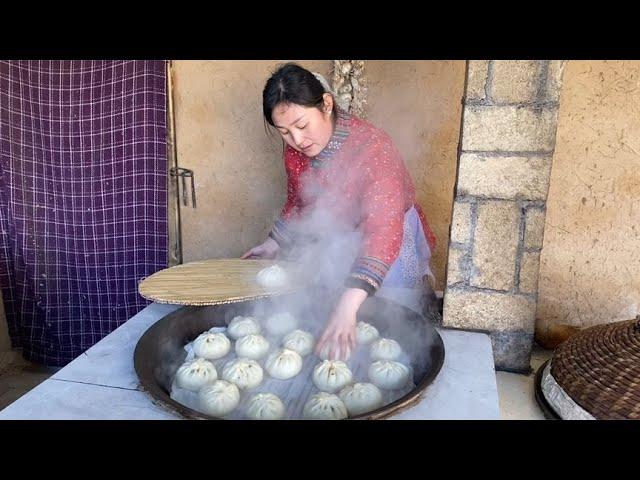 农村晒干的萝卜缨，蒸一大锅梅干菜肉包子，甭提吃得有多香【农村棉儿姐】