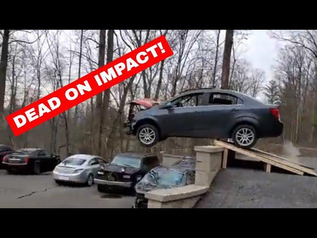 Jumping a Car off a 10 Foot Wall! The Chevy Sonic Dies!