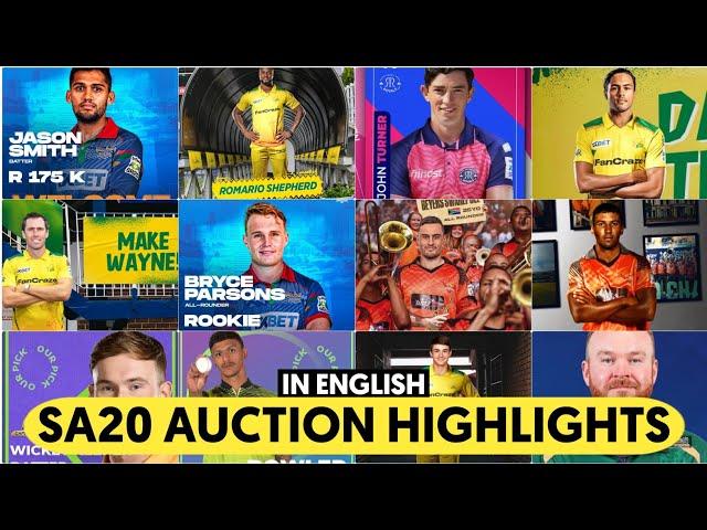 SA20 AUCTION HIGHLIGHTS - SA20 ALL SOLD PLAYERS LIST || English Video