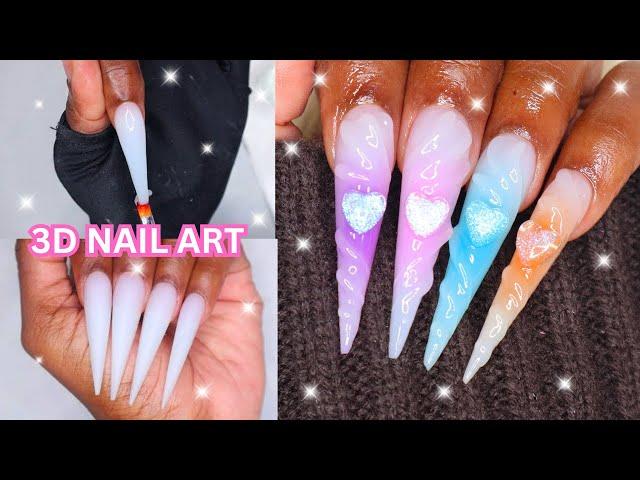  3D AURA POLYGEL NAILS | SUMMER STILETTO NAIL ART TUTORIAL