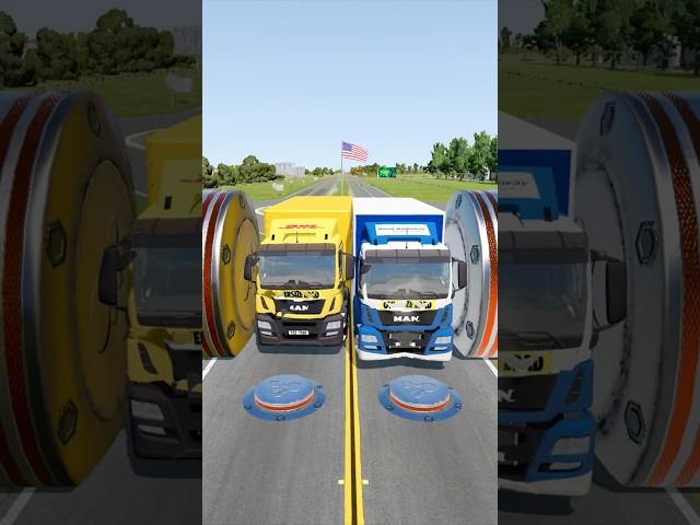 Mix Colourful Buses & Cargo Trucks vs Bollard Crash #shorts #beamng #crash #beamngdrive