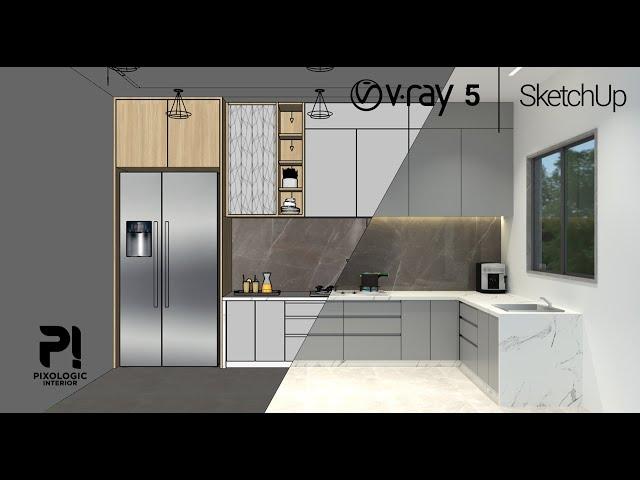 How to design Kitchen room | Sketchup tutorial | Vray 5 Sketchup interior | Pixologic Interior