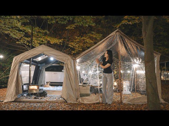 Overnight camping in an air tent with a transparent vestibule / Camping V-log