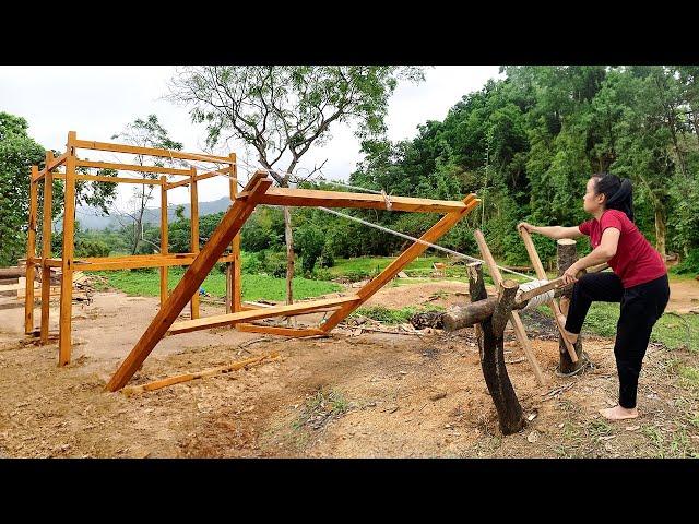 30 Days: Alone cut down a giant tree trunk - DIY spinning wheel, assembling wooden house frames