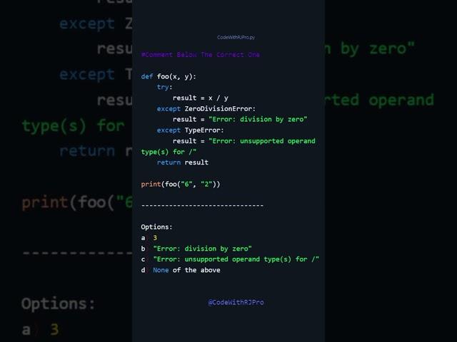 Python Exception Handling Challenge: What's the Output? | CodeWithRJPro #codingchallenges #coding