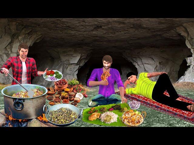 Three Friends Living in Cave Cooking Eating Challenge Hindi Kahani Hindi Moral Stories Comedy Video