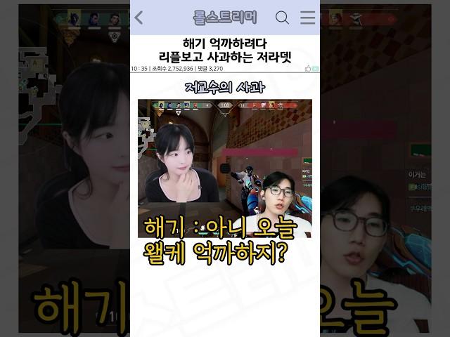 해기 억까하려다 리플 보고 사과하는 저라뎃