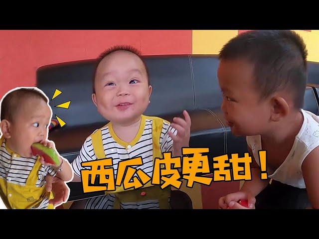 Xiao Huihui is really scary to eat watermelon, he even eats meat on his belt?