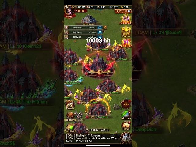 1000$ hit on a 30 billion player #evony #evonykingofreturns #pvp #serverwar #topgames