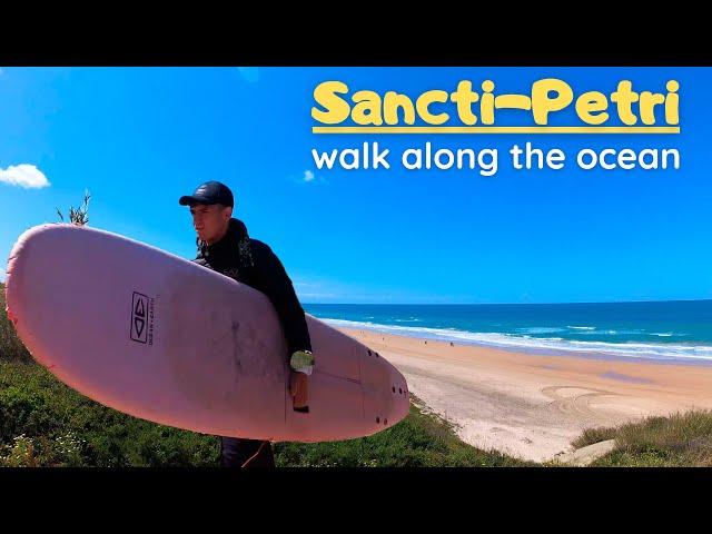 Walk along the Atlantic Ocean, Spain - Sancti Petri. 4K Walk tour. Cadiz Province