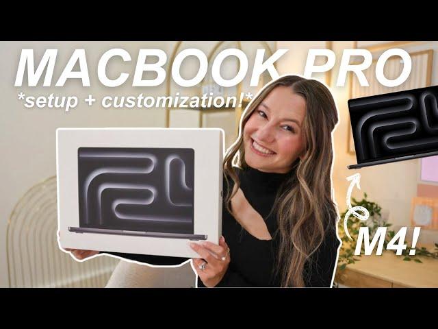 macbook pro unboxing + setup |  M4 chip, space black, customizing + testing apple intelligence!