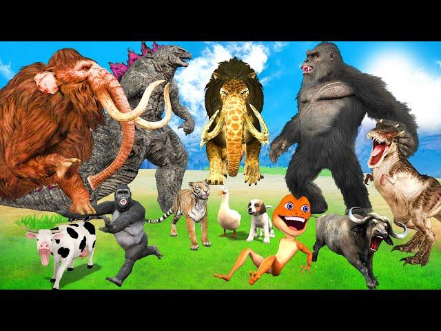 Monster Lion Mammoth vs Godzilla vs Kong vs Dinosaur Fight Cow Buffalo Tiger Dog Animal Revolt Battl