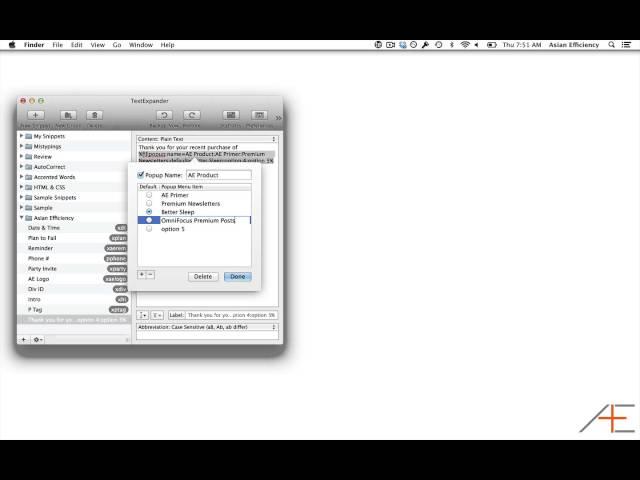 TextExpander Snippets with Popup Options