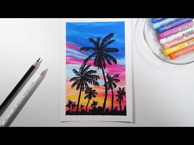 오일파스텔 쉬운 그림]노을지는 하늘 풍경 ㅣ Drawing the sunset sky scenery