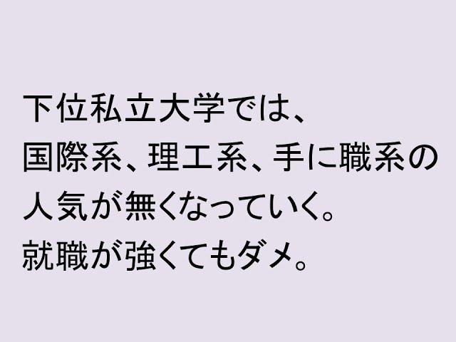 下位私立大学では国際系、理工系、手に職系の人気が無くなっていく。