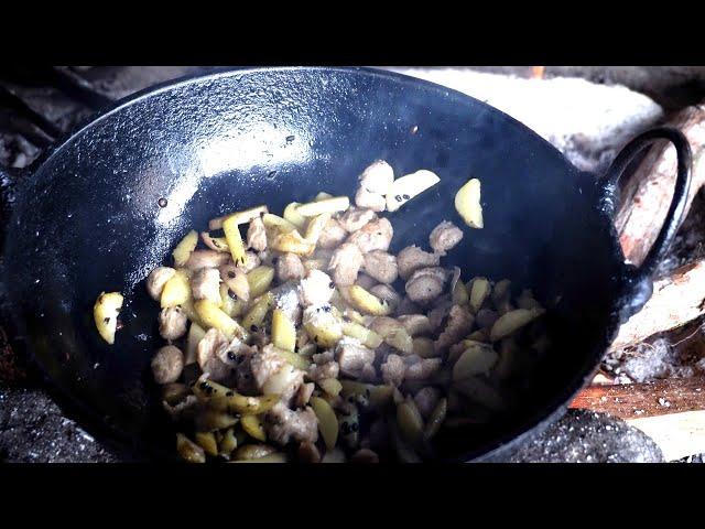 potato & soya balls curry in the buffalo shed || Himalayan life of Nepal ||