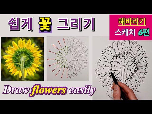 '꽃(flower)'  그림 독학을 위한 쉽게 꽃 그리기 강좌 / 해바라기 스케치 6편 / How to draw flowers / 쉽게 꽃 그리기 / 꽃 잘그리기 /해바라기 그리기