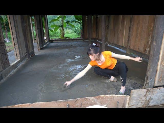 Girl builds 120m2 concrete yard alone - Transporting sand and cement by human power - Farm life