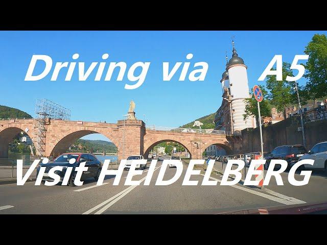 Germany Heidelberg: Drive tour highway /Autobahn A5 to city center Stadtbesuch per Autofahrt 驾车游览海德堡