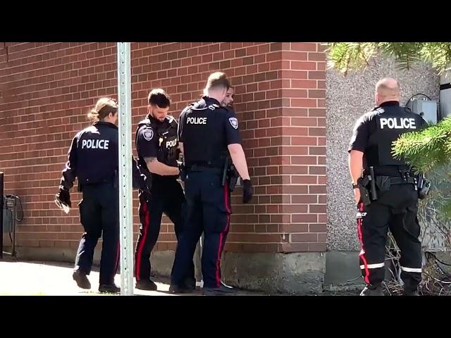 Ottawa police apprehending a stabbing suspect.