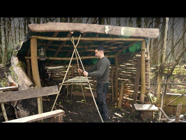 Bushcraft Camp: Shelter, Walls, Bench, Meat Smoker: Cast Iron Cooking