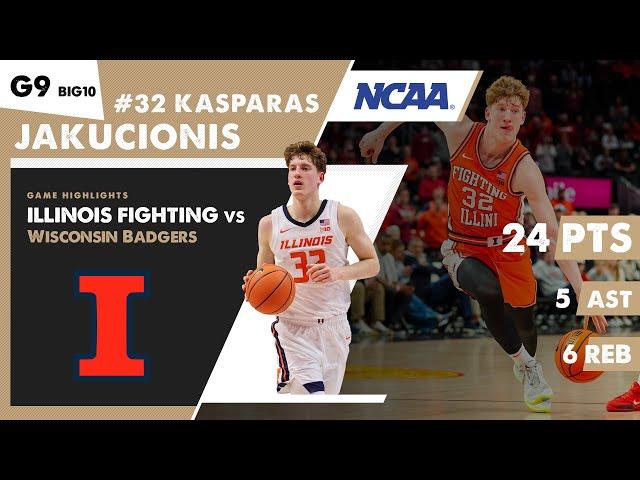 KASPARAS JAKUCIONIS Career High 24 PTS Illinois Illini BIG10 NCAA College Basketball Highlights G9