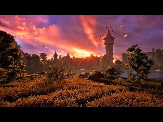 Enchanting Spring Sunset Ambience Experience: Journey to Wizard's Tower by the Lake ‍️