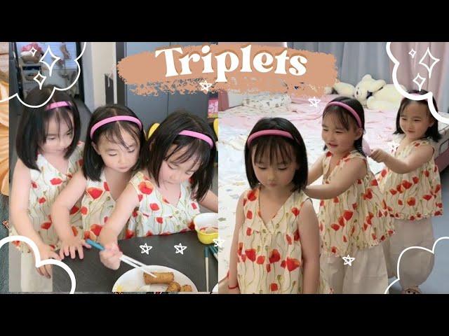 ثلاثة توائم صينيين the cutest chinese triplets new vlog/Chinese triplets sweatest moments with dad