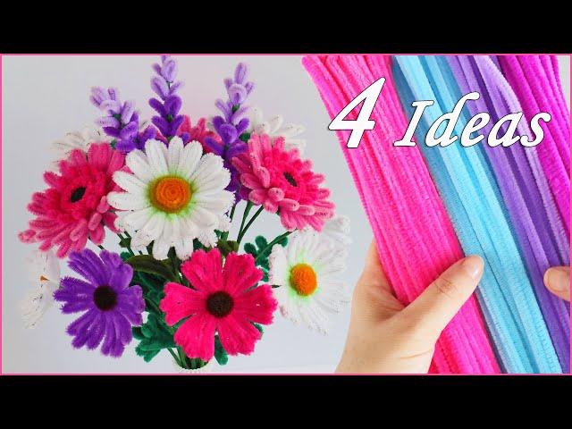 4 Ideas DIY flowers made of chenille wire. Flowers Pipe Cleaners