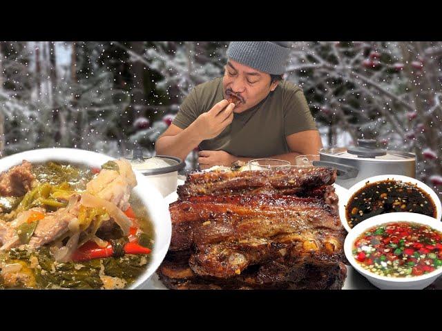 INIHAW NA LIEMPO BBQ!!! SINIGANG NA BUTO-BUTO SA NAGYEYELONG PANAHON!!! Filipino Food. Mukbang.