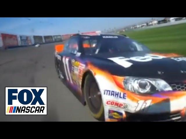 Last lap wreck between Logano and Hamlin at Auto Club 400