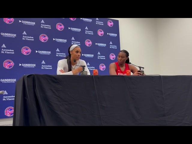 Indiana Fever players DeWanna Bonner and Aliyah Boston speak to media after loss vs Connecticut Sun