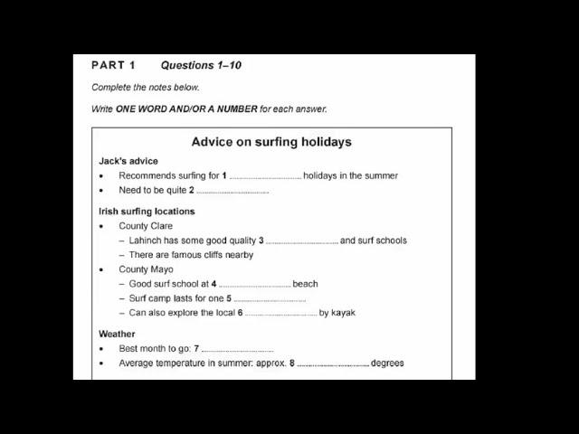 Advice On Surfing Holidays IELTS Listening  Test 3 Best Listening New Listening 2025