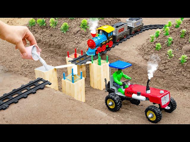 DIY tractor making mini Railway for Train safety | How to build safe rails for trains