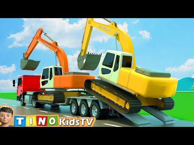 Excavator, Dump Truck & Cement Truck for Kids | Gas Station Construction for Children