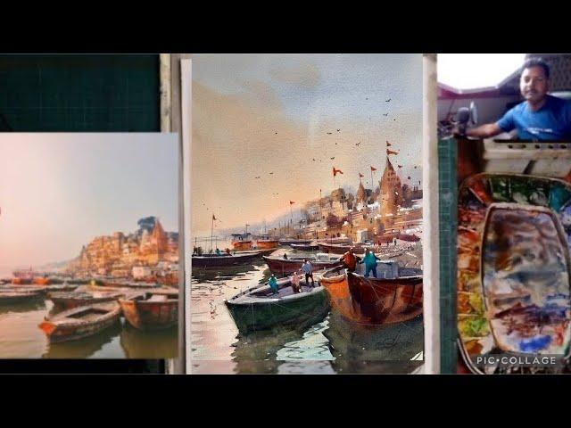 Watercolor  Landscape Painting Varanasi Step By Step /Achintya Hazra