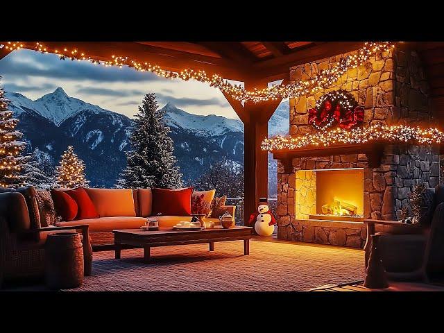 Cozy Winter Cabin ️Warm Firelight, Rustic Charm & Snowy Forest View ~ Relaxing Jazz for Peaceful