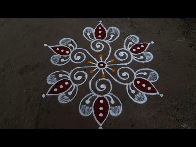 simple and easy lotus kolam 3*2dots small beautiful rangoli design