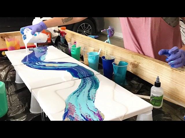 Triptych Fluid Acrylic Pour Timelapse