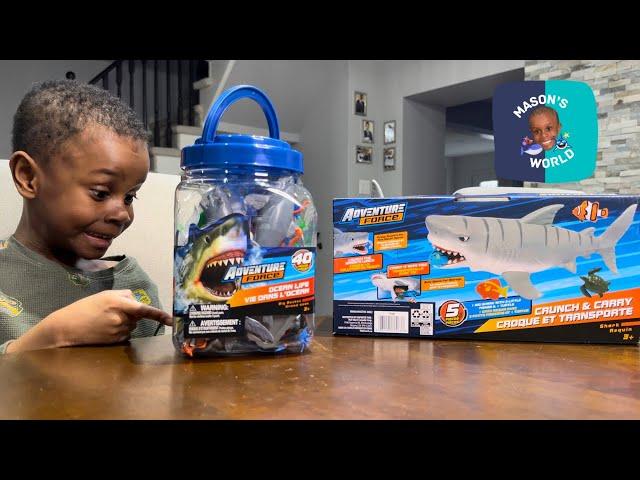 Adventure Force 40 pcs Ocean Life Bucket and Megalodon Shark Crunch & Carry Case - TOY REVIEW!