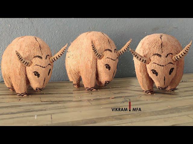 How to make a Bull cow  carving from coconut handicrafts | home decore